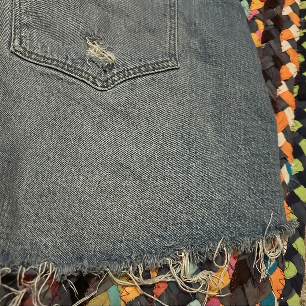 Abercrombie & Fitch Blue Jean The Dad Short High Rise Womens Plus Size 20 Frayed